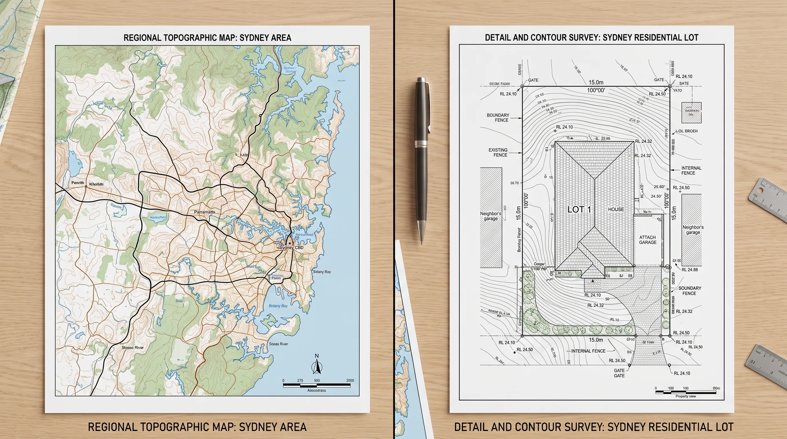 Topographic map and contour survey comparison